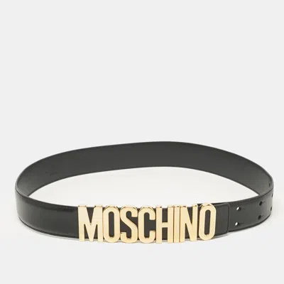 Pre-owned Moschino Black Leather Classic Logo Belt 85 Cm
