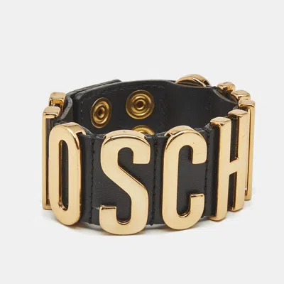 Pre-owned Moschino Black Leather Classic Logo Bracelet