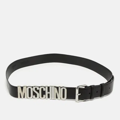 Pre-owned Moschino Black Leather Classic Logo Buckle Belt