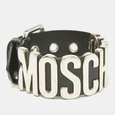 Pre-owned Moschino Black Leather Classic Logo Buckle Bracelet