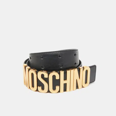 Pre-owned Moschino Black Leather Classic Logo Waist Belt 75cm
