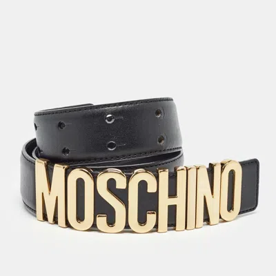 Pre-owned Moschino Black Leather Classic Logo Wait Belt
