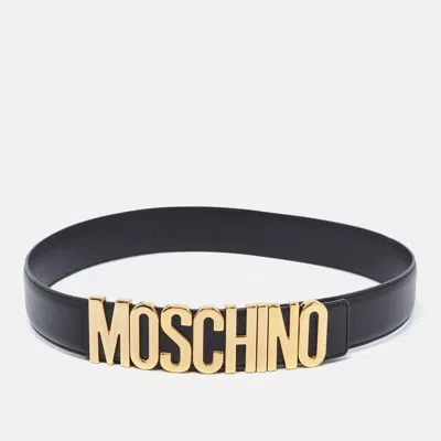 Pre-owned Moschino Black Leather Classic Logo Wait Belt Size 75cm