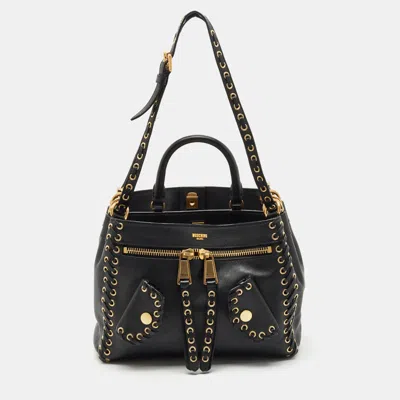Pre-owned Moschino Black Leather Eyelet Pocket Tote