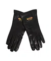 Moschino Leather Gloves With Prominent Logo Detail In Black