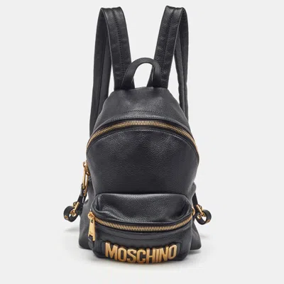 Pre-owned Moschino Black Leather Logo Backpack