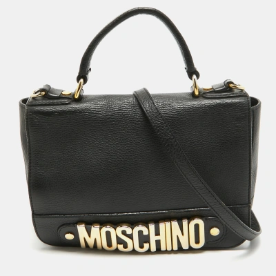 Pre-owned Moschino Black Leather Logo Flap Top Handle Bag