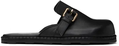 Moschino Black Leather Mule Loafers
