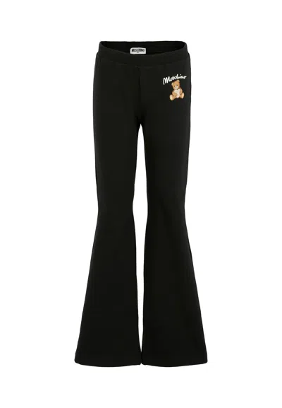Moschino Kids' Black Leggings For Girl With Teddy Bear In Multi