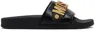Moschino Black Lettering Logo Pool Slides In 000 Black/black