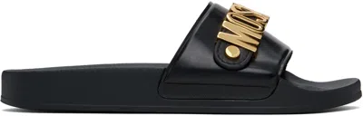 MOSCHINO BLACK LETTERING LOGO POOL SLIDES