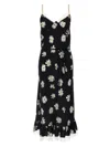 Moschino All-over Daisy Print Silk Twill Midi Dress In Black