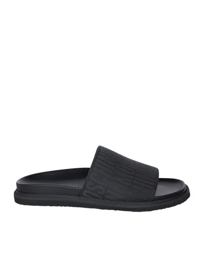 Moschino Black Logo Allover Slides Sandals
