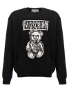 Moschino Teddy Print Cotton Crewneck Sweatshirt In Blackwhite