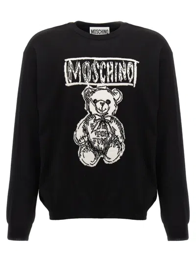 MOSCHINO BLACK LOGO INTARSIA SWEATER