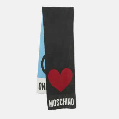 Pre-owned Moschino Black Logo Intarsia Wool Knit Scarf