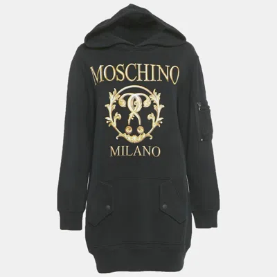 Pre-owned Moschino Black Logo Print Cotton Oversized Hoodie S