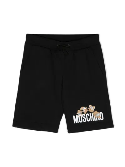 Moschino Kids' Teddy Bear-print Cotton Shorts In Black
