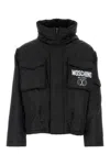 Moschino Nylon Jacket With Adjustable Waist And Hood In Black