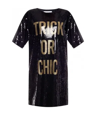 Moschino Black Logo Print Pattern Dress