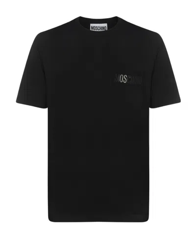 Moschino Black Logo Print Round-neck T-shirt In Blue