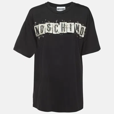 Pre-owned Moschino Black Logo Safety Pin Appliqué Jersey T-shirt M
