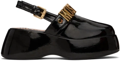 Moschino Black Maxi Lettering Wedge Mules In 000 * Nero