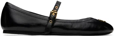 Moschino Black Metal Logo Shiny Calfskin Ballerina Flats In 000 * Nero
