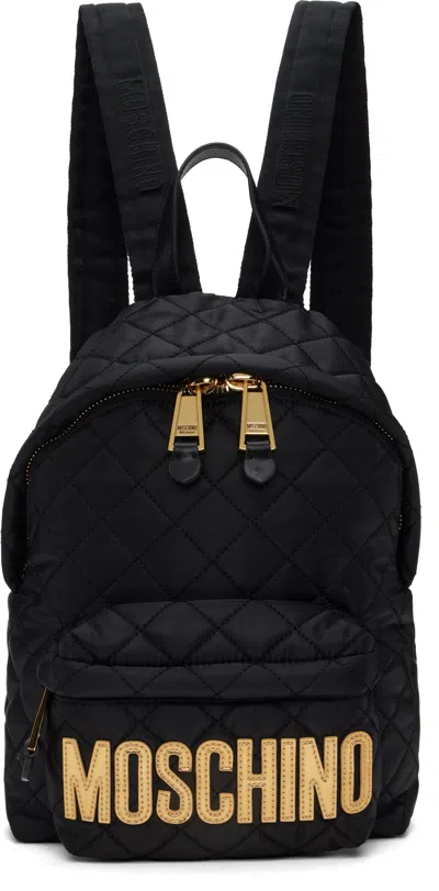 Moschino Black Mini Quilted Backpack In 00b Black Nylon