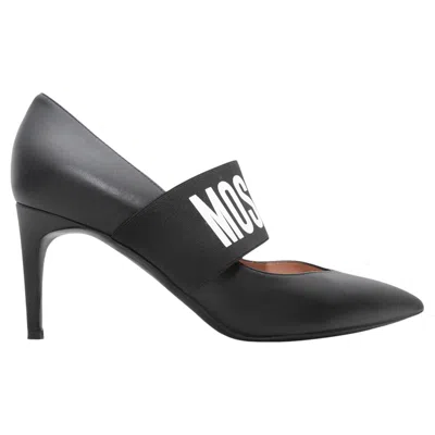 Pre-owned Moschino Black  Pointed-toe Spellout Strap Mary Jane Pumps Size 37