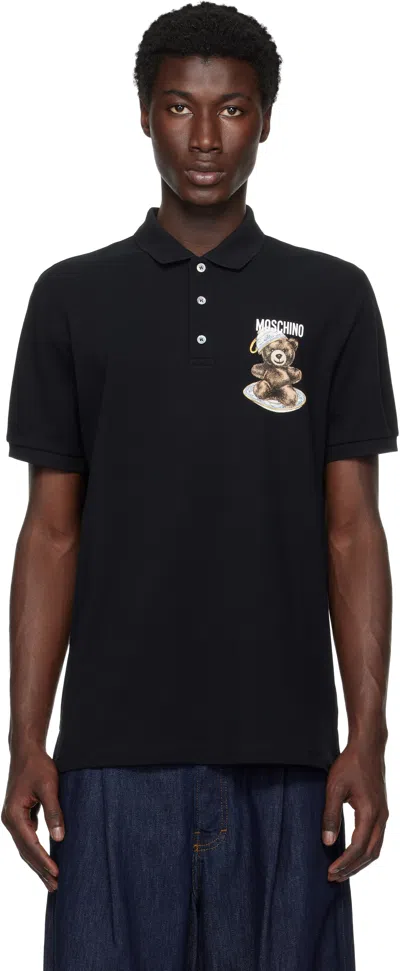 MOSCHINO BLACK 'MOSCHINO TEDDY BEAR' POLO