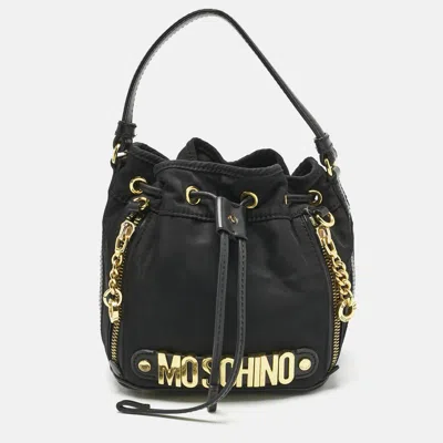 Pre-owned Moschino Black Nylon And Leather Classic Logo Bucket Bag