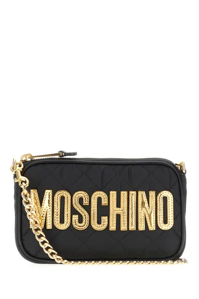 Moschino Logo Leather Chain Shoulder Bag Woman Shoulder Bag Black Size - Leather