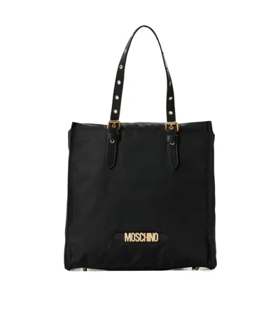 Moschino Black Nylon Tote Bag In Pink