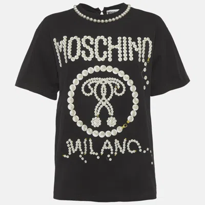 Pre-owned Moschino Black Pearl Print Jersey Oversized T-shirt Xxs