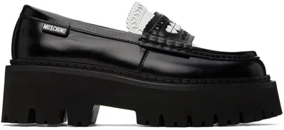 Moschino Black Platform Loafers In 00a Black Abbrasived