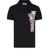MOSCHINO BLACK POLO SHIRT FOR BOY WITH TEDDY BEAR AND LOGO