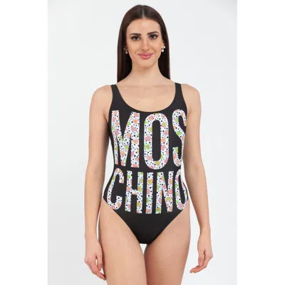 Moschino Black Polyester One-piece Swimsuit In Animal Print
