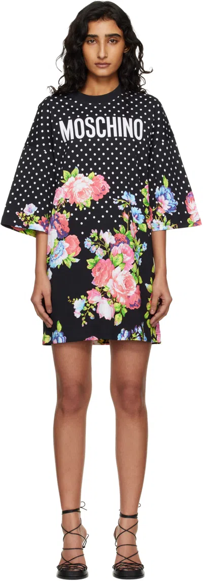 Moschino Black Printed Heavy Cotton Minidress