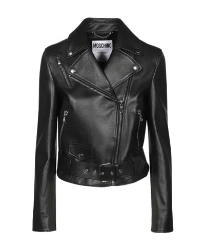 Moschino Black Printed Leather Jacket