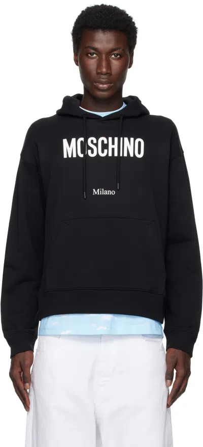 MOSCHINO BLACK PRINTED ORGANIC COTTON HOODIE