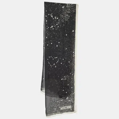 Pre-owned Moschino Black Printed Silk Chiffon Scarf
