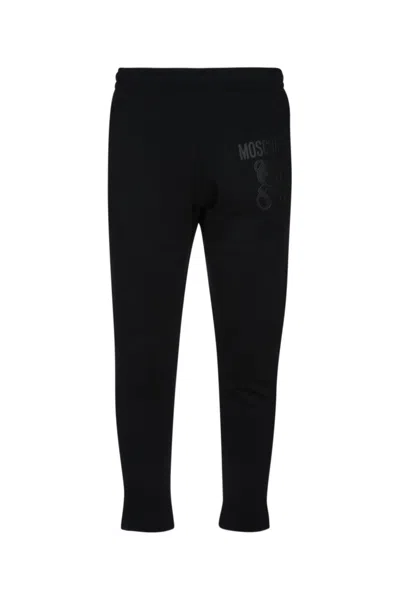 MOSCHINO BLACK PRINTED TRACK PANTS