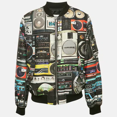 Pre-owned Moschino Black Radio Print Nylon Jacket L