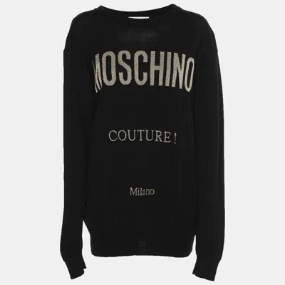Pre-owned Moschino Black Rib Knit Logo Print Sweater Xs