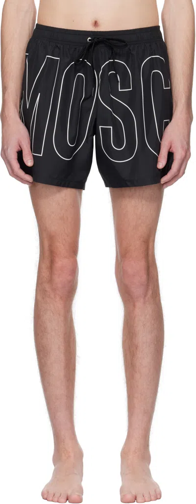 MOSCHINO BLACK RUBBER LOGO SWIM SHORTS