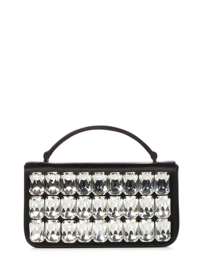 Moschino Black Satin Handbag With Crystals In Grey