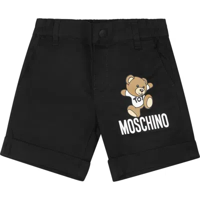Moschino Black Shorts For Baby Boy With Teddy Bear And Logo
