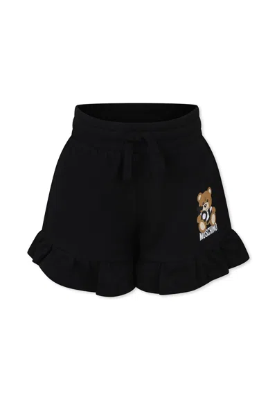 Moschino Kids' Black Shorts For Girl With Teddy Bear