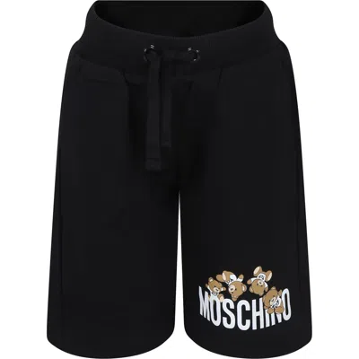 Moschino Black Shorts For Kids With Teddy Bears And Logo